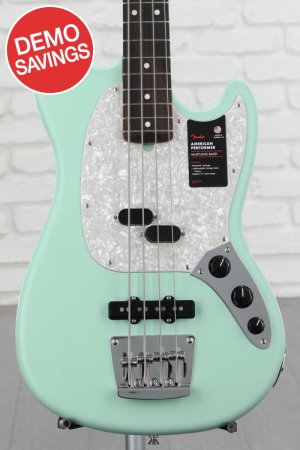 Photo of Fender American Performer Mustang Bass - Satin Surf Green with Rosewood Fingerboard