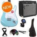 Photo of Squier Bullet Strat HT and Fender Mustang LT 50 Combo Amp Essentials Bundle - Tropical Turquoise