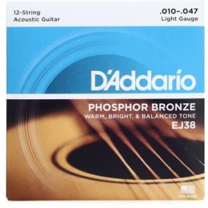 D'Addario EJ38 Phosphor Bronze Acoustic Guitar Strings - .010-.047 Light  12-string