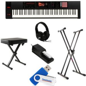 Yamaha MODX8 88-Key Weighted Action Synthesizer with Motion & Super Knob Control and 4-Part Seamless Sound Switching Bundle with Stand Headphone, 2 MIDI Cable & Zorro Synthesizer Polishing Cloth