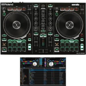 Roland DJ-202 4-deck Serato DJ Controller with Laptop Stand and 