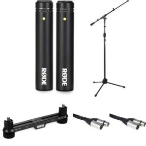 25 Feet Black Rode M5 Compact 1/2 Condenser Microphone Matched Pair &  Basics XLR Male to Female Microphone Cable 