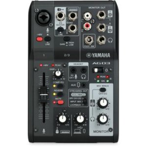 Yamaha AG03 3-Channel Mixer and USB Audio Interface Bundled with Two 15’ XLR Cables 