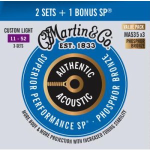 Martin Authentic Acoustic Superior Performance Guitar Strings - 92/8  Phosphor Bronze Custom Light 3-pack