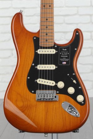 Photo of Fender American Ultra Stratocaster - Honeyburst with Roasted Maple Fingerboard, Sweetwater Exclusive