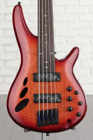 Photo of Ibanez SR Bass Workshop Fretless 5-string Electric Bass - Brown Topaz Burst Low Gloss