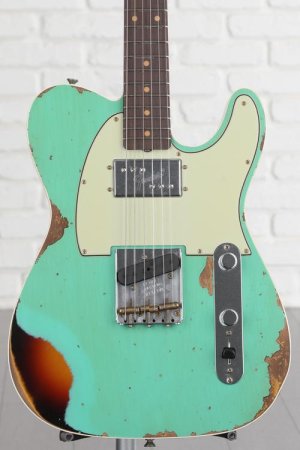 Photo of Fender Custom Shop Limited-edition Cunife Telecaster Custom Heavy Relic Electric Guitar - Aged Sea Foam Green Over 3-color Sunburst