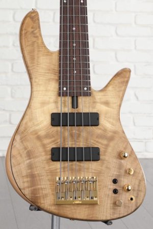 Photo of Fodera Emperor 5 Standard Special Bass Guitar - Natural Myrtle Satin with Gold Hardware, Sweetwater Exclusive
