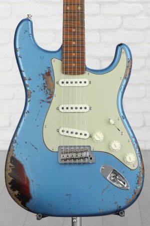 Photo of Fender Custom Shop GT11 Heavy Relic Stratocaster Electric Guitar - Lake Placid Blue over 3-tone Sunburst, Sweetwater Exclusive