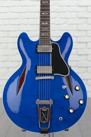 Photo of Gibson Custom 1964 Trini Lopez Custom Figured Top Semi-hollowbody Electric Guitar - Viper Blue Gloss, Sweetwater Exclusive