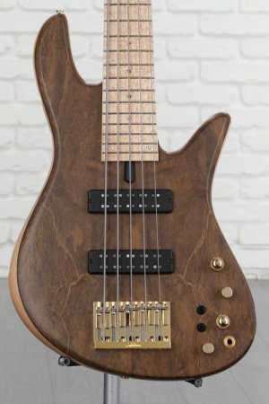 Photo of Fodera Emperor 5 Standard Special Bass Guitar - Natural Imbuya Satin with Gold Hardware, Sweetwater Exclusive
