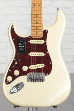 Photo of Fender Player Plus Stratocaster Left-handed Electric Guitar - Olympic Pearl with Maple Fingerboard