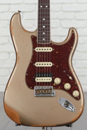 Photo of Fender Custom Shop Limited-edition '67 HSS Stratocaster Heavy Relic Electric Guitar - Aged Shoreline Gold