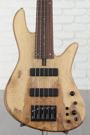 Photo of Fodera Emperor 5 Standard Special Bass Guitar - Natural Myrtle Satin with Black Hardware, Sweetwater Exclusive