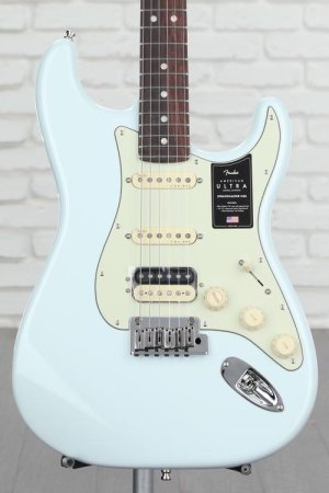 Photo of Fender American Ultra Stratocaster HSS Electric Guitar - Sonic Blue with Roasted Maple Neck and Rosewood Fingerboard, Sweetwater Exclusive in the USA
