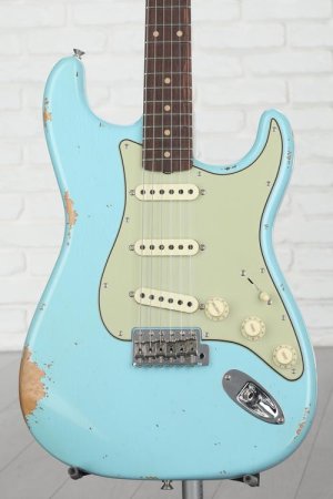 Photo of Fender Custom Shop Late-1962 Stratocaster Relic Electric Guitar with Closet Classic Hardware - Faded Aged Daphne Blue
