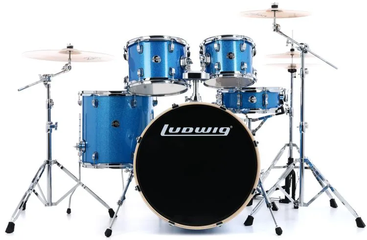 ludwig element evolution lcee220 5-piece complete drum set with zildjian cymbals - blue sparkle 1