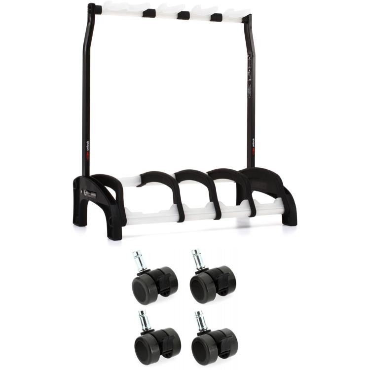K&M 17534 Guardian 3+1 Multi Guitar Stand and 4 Casters Black with