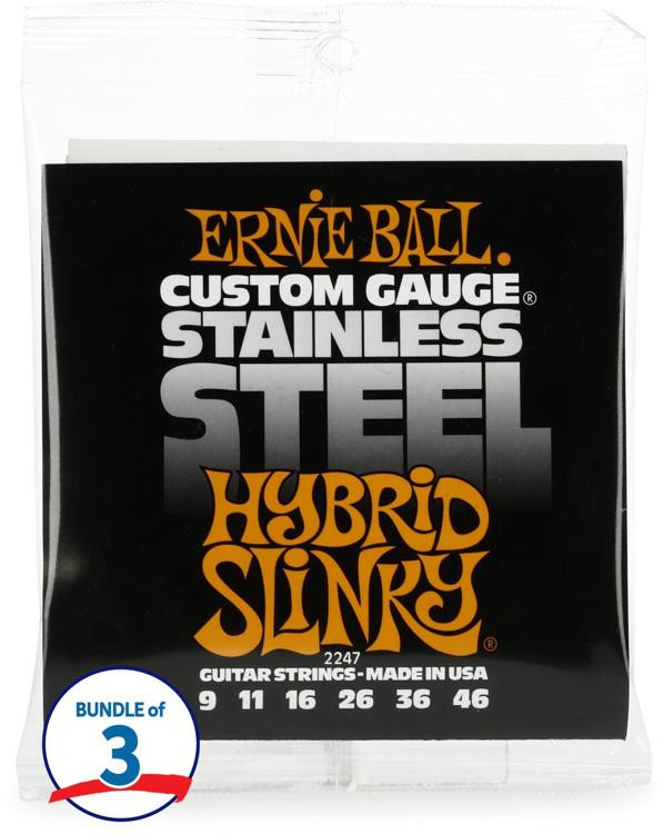Ernie Ball 2247 Hybrid Slinky Stainless Steel Wound Electric Guitar