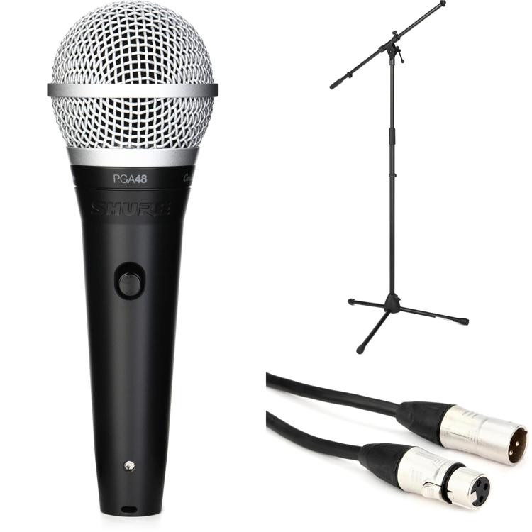 Shure PGA48 Cardioid Dynamic Microphone Bundle with Stand and Cable Sweetwater