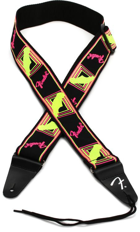 Fender Neon Monogram Guitar Strap - Yellow/Pink | Sweetwater