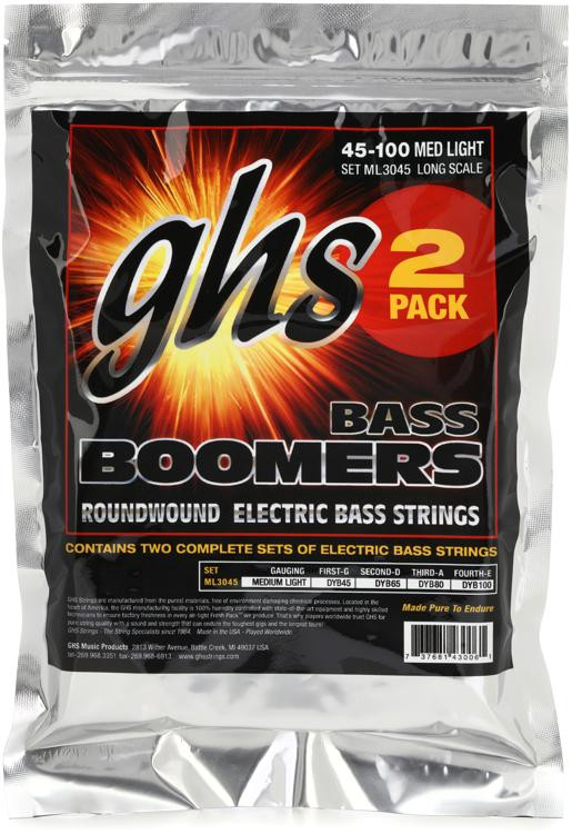 GHS ML30242 Bass Boomers Roundwound Bass Guitar Strings .045.100 Medium Light Long Scale (2