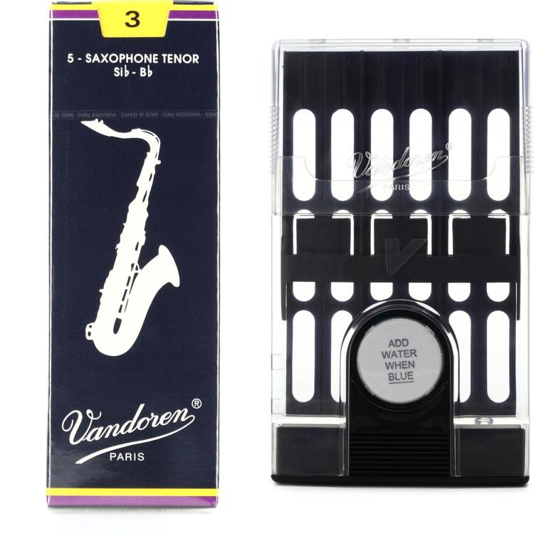 Vandoren SR223 Traditional Tenor Saxophone Reeds with Reed Case 3.0