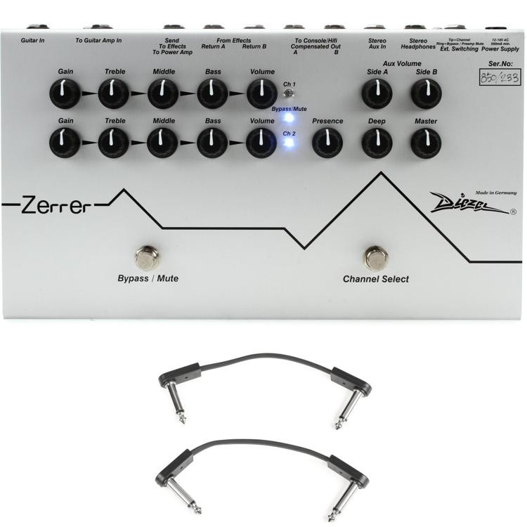 Diezel Zerrer 2channel Preamp and Distortion Pedal with 3 Patch Cables