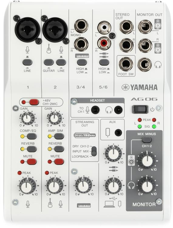 Yamaha AG06 Mk2 6-channel Mixer and USB Audio Interface - White ...