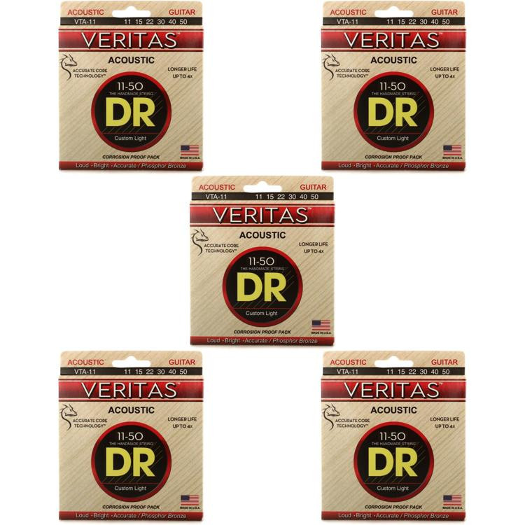 DR Strings VTA11 Veritas Phosphor Bronze Acoustic Guitar Strings .011.050 Custom Light (5