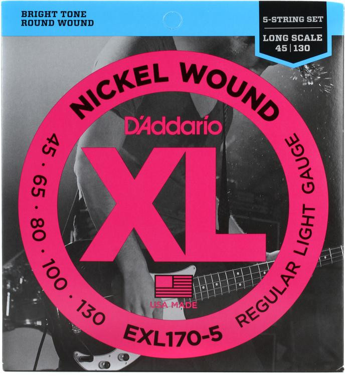 D \ ' Addario EXL170-5低音吉他弦- .045镍伤口。130普通光长规模5-string图像1