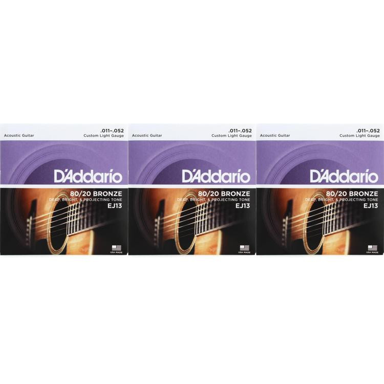 D\'Addario EJ13 80/20青铜木吉他弦- .011-.052自定义灯(3个包)图像1