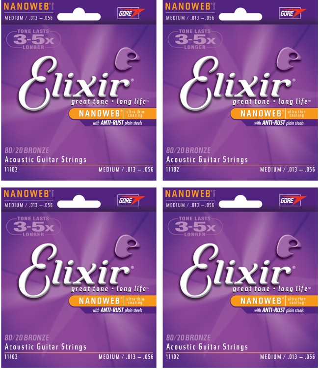 Elixir Strings 11102 Nanoweb 80/20 Bronze Medium Acoustic Guitar