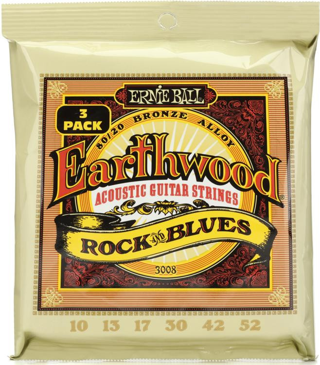 Ernie Ball 3008 Earthwood 80/20 Bronze Acoustic Guitar Strings .010.052 Rock and Blues