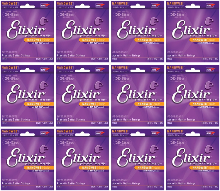 Elixir Strings 11052 Nanoweb 80/20 Bronze Light Acoustic Guitar Strings
