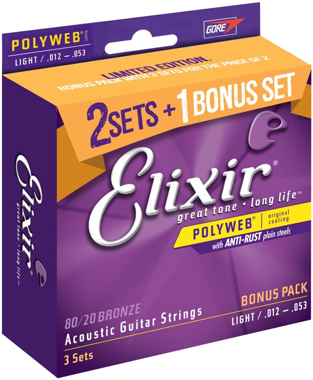 Elixir Strings Polyweb 80/20 Bronze Acoustic Guitar Strings .012.053