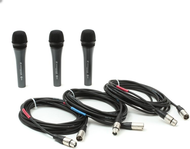 Sennheiser e835 Microphone 3pack w/Cables Switchless, 3Pack with 20' Mic Cables Sweetwater