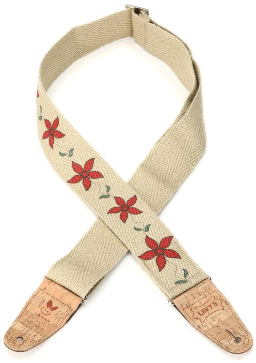Levy's Levy's MH8P012 Hemp Guitar Strap Red Flowering Vines Sweetwater