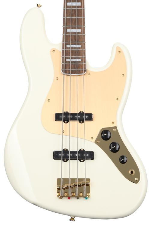 Squier 40th Anniversary Gold Edition Jazz Bass - Olympic White | Sweetwater