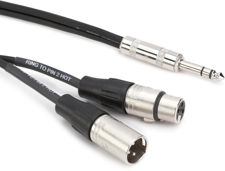 Pro Co IPTBQXFXM10 1/4inch TRS Male to Dual XLR Male/Female Insert