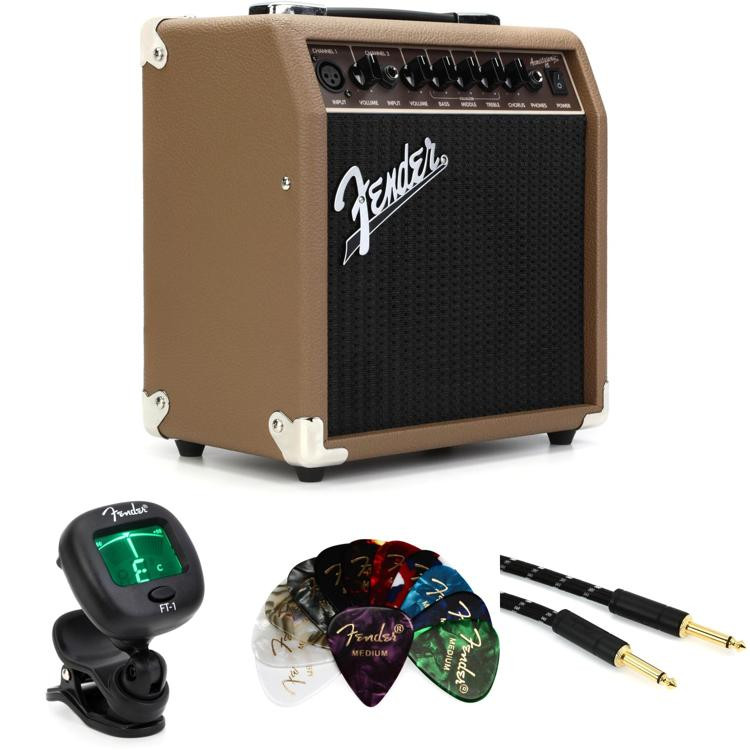 Fender Acoustasonic 15 15watt 1x6" Acoustic Combo Amp Essentials Bundle Sweetwater