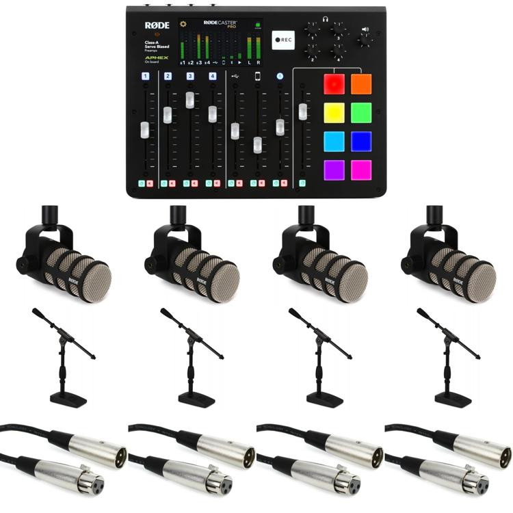 Rode RODECaster Pro 4 Person PodMic Podcasting Bundle | Sweetwater