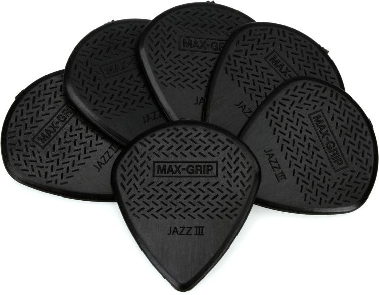 Dunlop 471P3S Nylon MaxGrip Jazz III Guitar Picks Black "Stiffo" (6