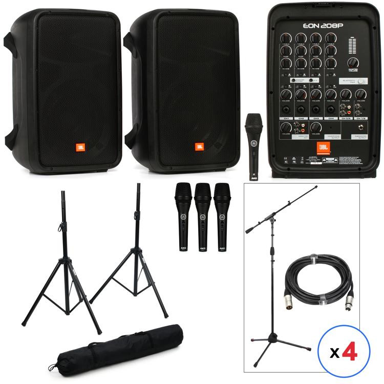 JBL EON208P 4 Preformer Portable PA System Bundle Sweetwater