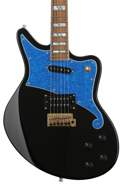 D'Angelico Deluxe Bedford - Black with Blue Pearl Pickguard | Sweetwater