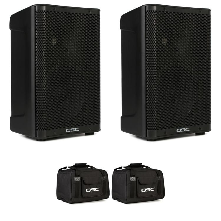QSC CP8 1,000watt 8inch Powered Speaker Pair With Bags Bundle
