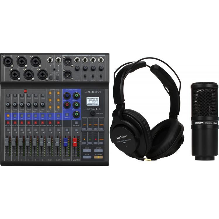 Zoom L8 Digital Mixer / Recorder with Microphone and Headphones Pack