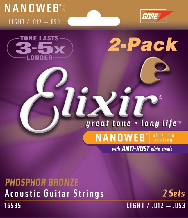 Elixir Strings 16535 Nanoweb Phosphor Bronze Light Acoustic Guitar