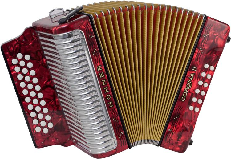 Hohner Corona II Classic Diatonic Accordion Keys of G/C/F Pearl Red