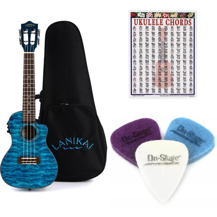 Lanikai QMBLCEC Concert Ukulele with Cutaway & Electronics Essentials